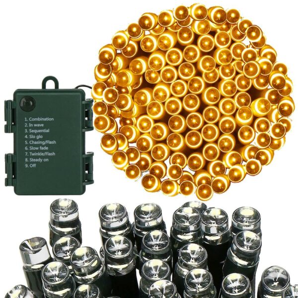 Instalatie lumini de exterior pentru gradina, 5 metri, 50 LED-uri, cu baterii, galben - Image 5