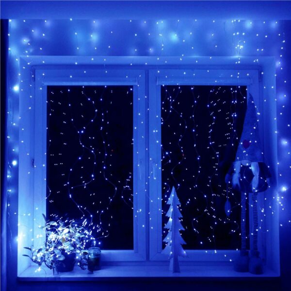 Függöny típusú lámpafüzér 300 LED, 3x3m, beltérre, USB táp, kék - Image 6