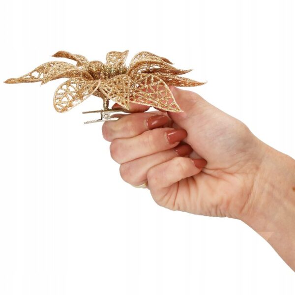 10 db-os karácsony Mikulásvirág dísz, 14cm, arany - Image 6