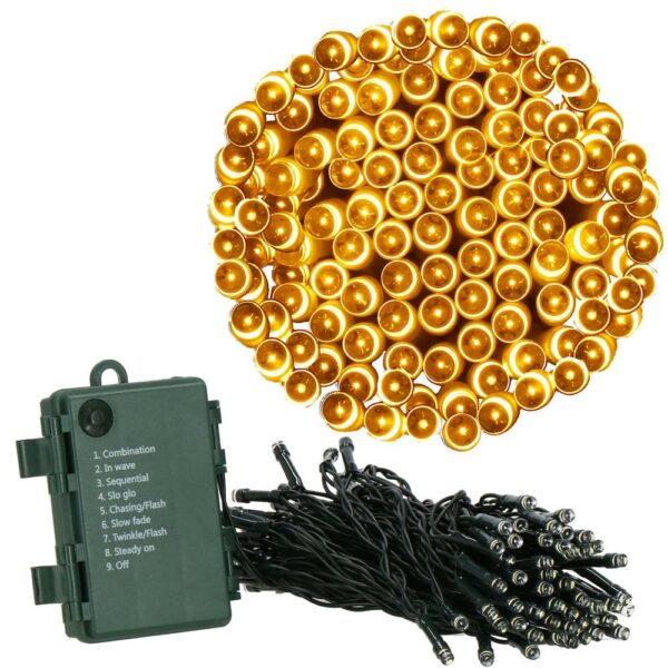 Instalatie lumini de exterior pentru gradina, 5 metri, 50 LED-uri, cu baterii, galben - Image 6