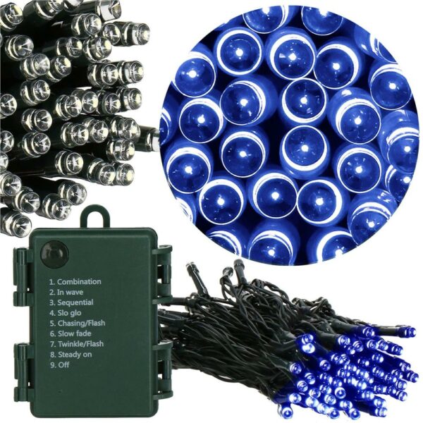 Instalatie lumini de exterior pentru gradina, 10 metri, 100 LED-uri, cu baterii, albastru - Image 6