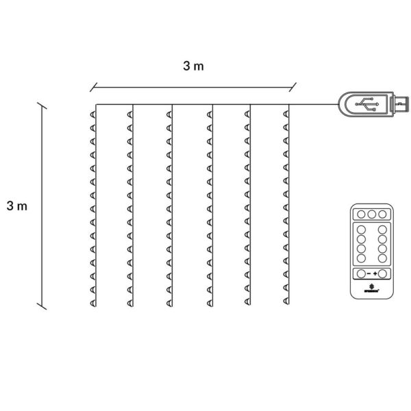 Fényfüggöny 300 LED, 3x3m, beltéri használatra, USB tápegység, fehér - Image 13