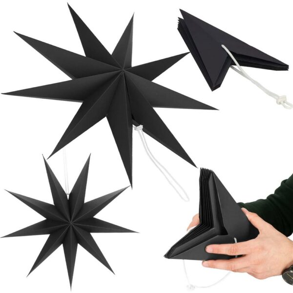 Dekoratív 3D papírcsillag, 9 ágú, 60cm, fekete - Image 7