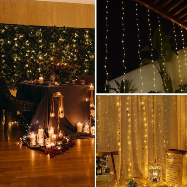 Fényfüggöny 200 LED, 2x2m, beltéri használatra, USB tápegység, meleg fehér (sárga) - Image 6