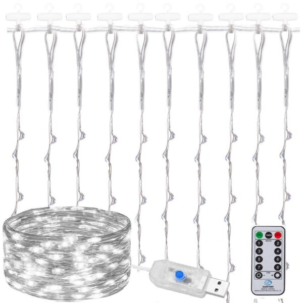 Fényfüggöny 200 LED, 2x2m, beltéri használatra, USB tápegység, fehér - Image 8