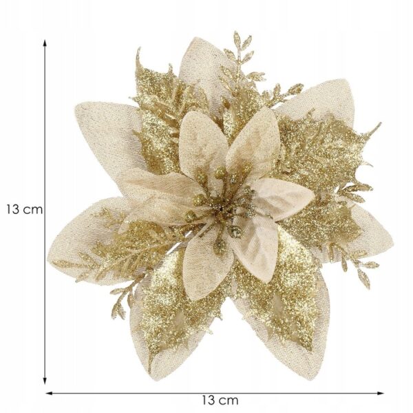10 db-os karácsony Mikulásvirág dísz, 13cm, krémarany - Image 7