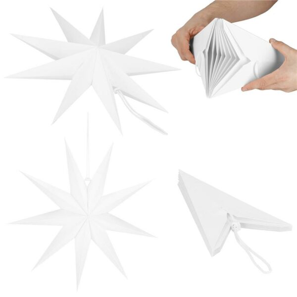 Dekoratív 3D papírcsillag, 9 ágú, 60cm, fehér - Image 7