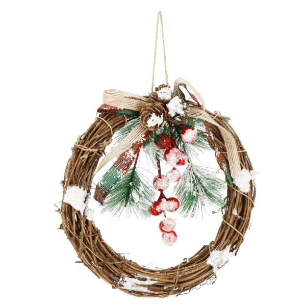 Coronita pentru Craciun, 20 cm, din crengi impletite, cu zapada, maro - Image 9