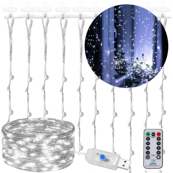 Fényfüggöny 200 LED, 2x2m, beltéri használatra, USB tápegység, fehér - Image 9