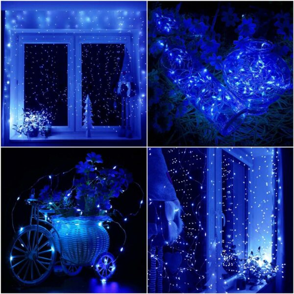 Függöny típusú lámpafüzér 300 LED, 3x3m, beltérre, USB táp, kék - Image 8