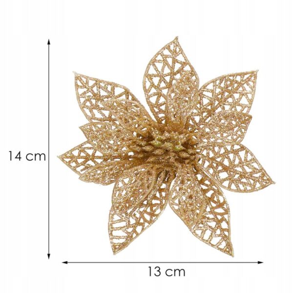 10 db-os karácsony Mikulásvirág dísz, 14cm, arany - Image 8