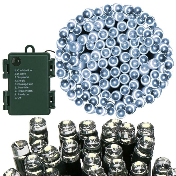 Instalatie lumini de exterior pentru gradina, 5 metri, 50 LED-uri, cu baterii, alb - Image 9