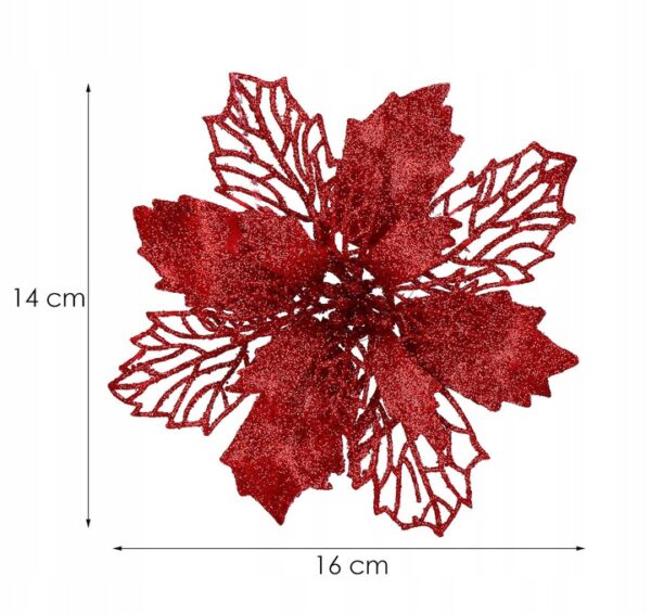 10 db-os karácsony Mikulásvirág dísz, 16cm, bordó - Image 8