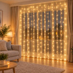 Fényfüggöny 200 LED, 2x2m, beltéri használatra, USB tápegység, meleg fehér (sárga)