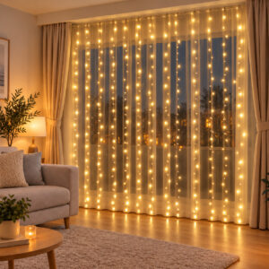 Fényfüggöny 300 LED, 3x3m, beltéri használatra, USB tápegység, meleg fehér (sárga)