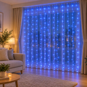 Függöny típusú lámpafüzér 300 LED, 3x3m, beltérre, USB táp, kék