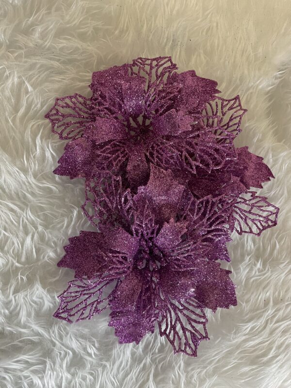 Set 10 ornamente pentru bradul de Craciun, stea Poinsettia, 16cm, violet - Image 8