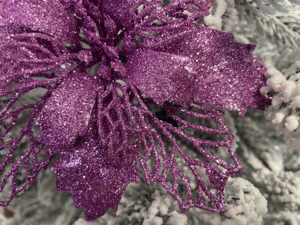 Set 10 ornamente pentru bradul de Craciun, stea Poinsettia, 16cm, violet - Image 12