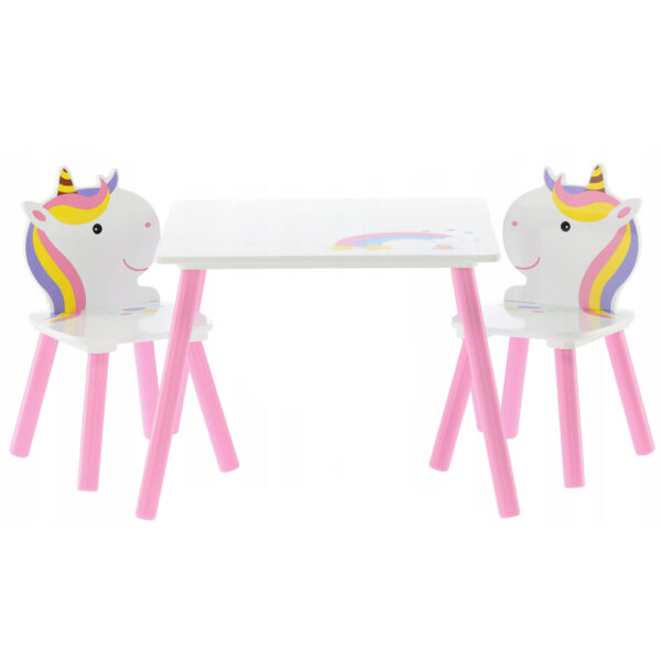 Set mobilier copii Lily, masa si 2 scaune, alb-roz, 55x55x43 cm