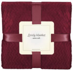 Patura pufoasa pentru 2 persoane, 2 fete, model in relief, 200x220cm, visiniu
