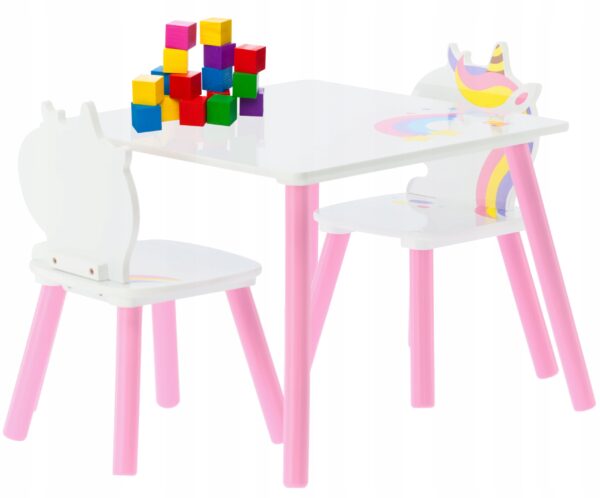 Set mobilier copii Lily, masa si 2 scaune, alb-roz, 55x55x43 cm - Image 2