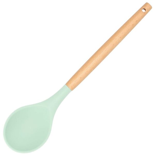 Sersimo készlet 12 hőálló szilikon konyhai edényből és bambusz fogantyúból, világoszöld - Image 18