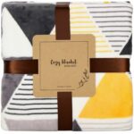 Patura pufoasa pentru 2 persoane, 200x220cm, cu model, gri si galben