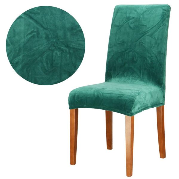 Set 4 huse pentru scaun catifelata, marime universala, poliester si spandex, verde - Image 9