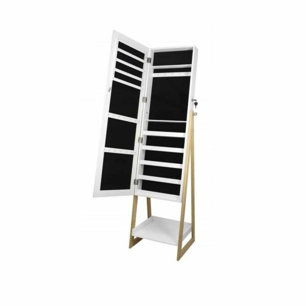 Dulap de toaleta cu oglinda si spatiu de depozitare bijuterii, 39x149cm, alba - Image 3
