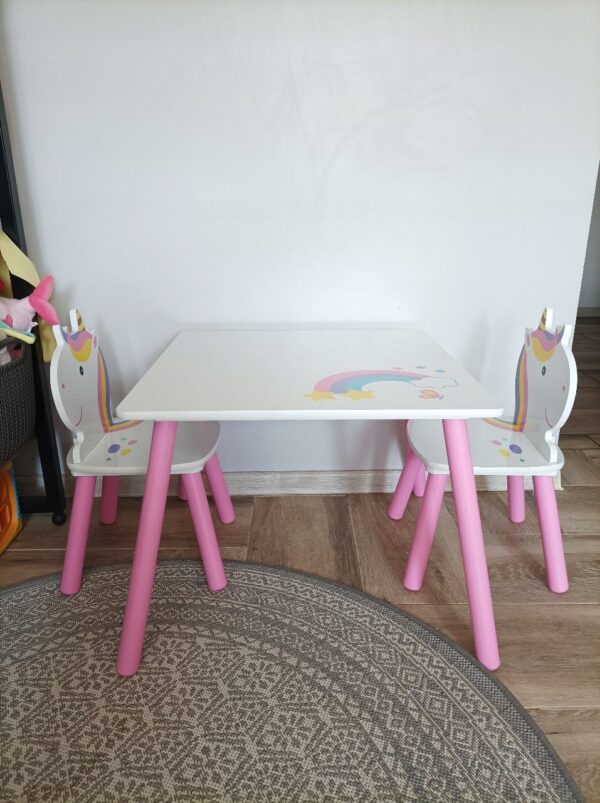 Set mobilier copii Lily, masa si 2 scaune, alb-roz, 55x55x43 cm - Image 4