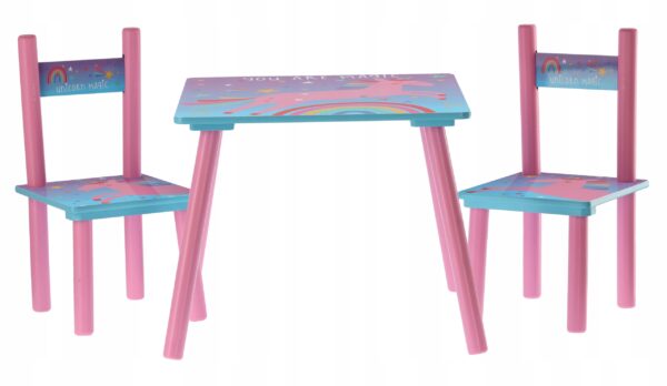 Set mobilier copii Melbi masa si 2 scaune, albastru roz, 50x50x42 cm - Image 3