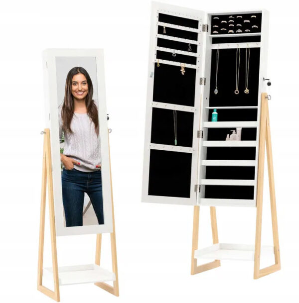 Dulap de toaleta cu oglinda si spatiu de depozitare bijuterii, 39x149cm, alba - Image 4