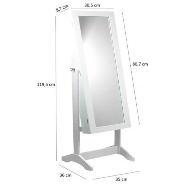 Öltöző szekrény tükörrel és ékszer tárolóhellyel, 35x120cm, fehér - Image 8