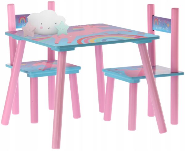 Set mobilier copii Melbi masa si 2 scaune, albastru roz, 50x50x42 cm - Image 4