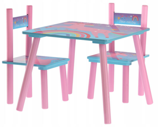 Set mobilier copii Melbi masa si 2 scaune, albastru roz, 50x50x42 cm - Image 5