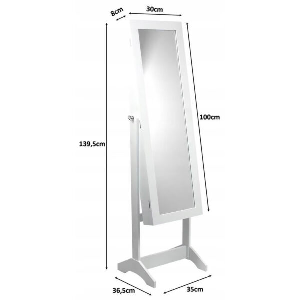 Dulap de toaleta cu oglinda si spatiu de depozitare bijuterii, 35x139cm, alb - Image 9