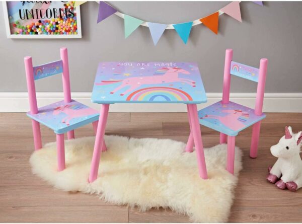 Set mobilier copii Melbi masa si 2 scaune, albastru roz, 50x50x42 cm - Image 6