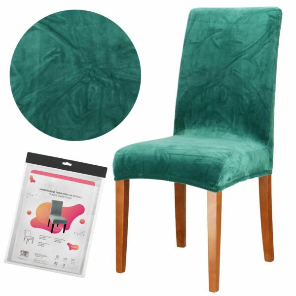 Set 4 huse pentru scaun catifelata, marime universala, poliester si spandex, verde - Image 10
