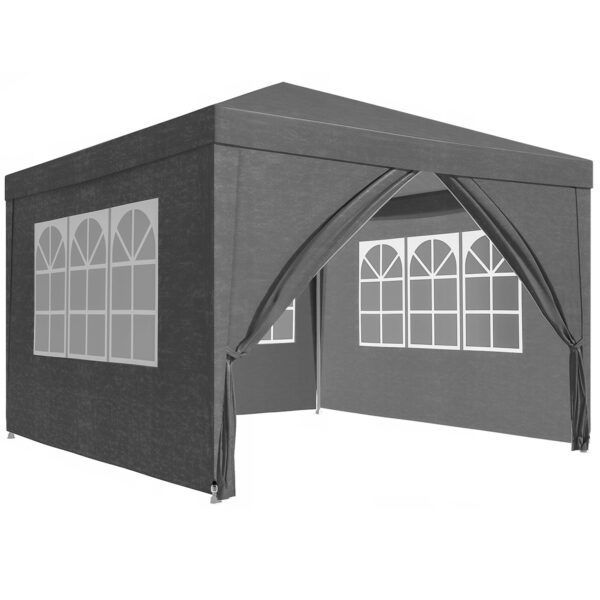 Kerti pavilonsátor, 300x300 cm, 4 oldalfallal ablakos, vízálló, UV-álló, szürke