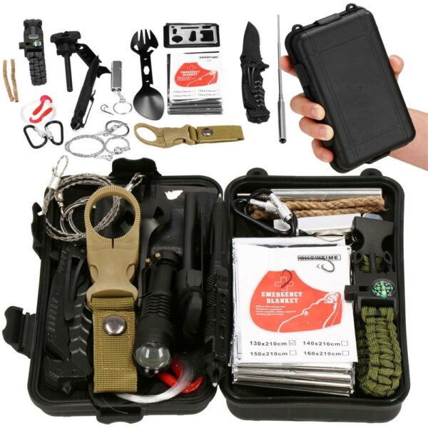 Kit de supravietuire turistic multifunctional camping, vanatoare, pescuit, 21 piese