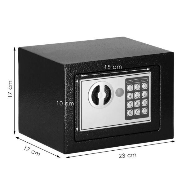 Standard elektronikus széf kóddal és kulccsal, 170x230x170 mm, Acél, Fekete - Image 2