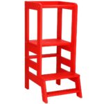 (DL) Turn de invatare inaltator multifunctional de bucatarie din lemn, ajustabil, rosu