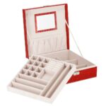 (DL) Ékszertároló és rendszerező doboz, MDF, ökobőr, 26 x 26 x 8,5 cm, piros