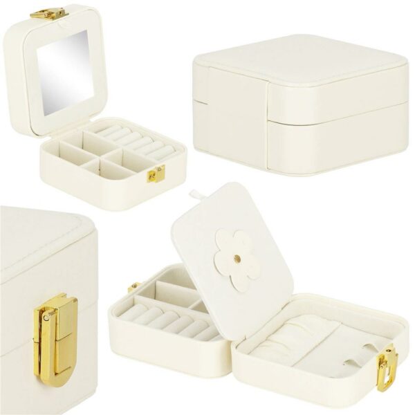 (DL) Cutie depozitare si organizare bijuterii, MDF, piele ecologica, 10 x 10 x 5cm, crem - Image 2