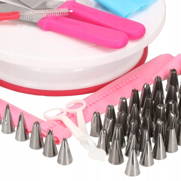 Set patiserie cu platou rotativ, 200 piese cu sabloane pentru ornarea prajiturilor - Image 5