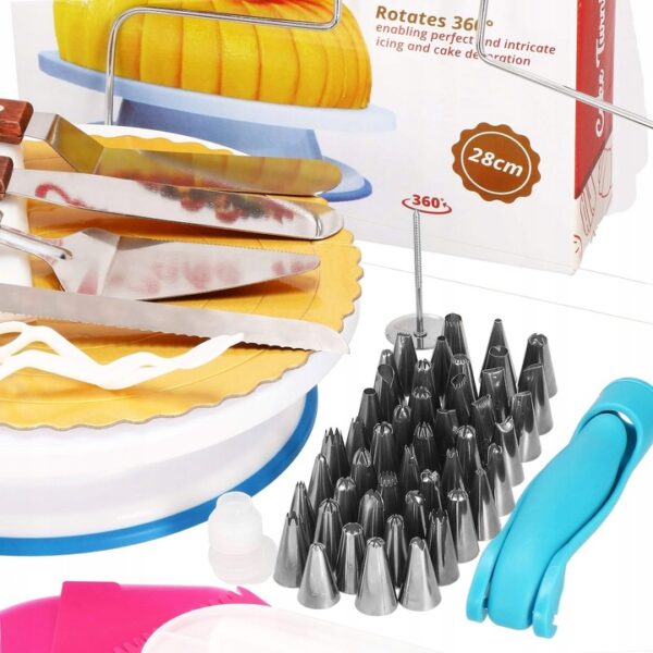 Set patiserie cu platou rotativ, 124 piese cu sabloane pentru ornarea prajiturilor - Image 2