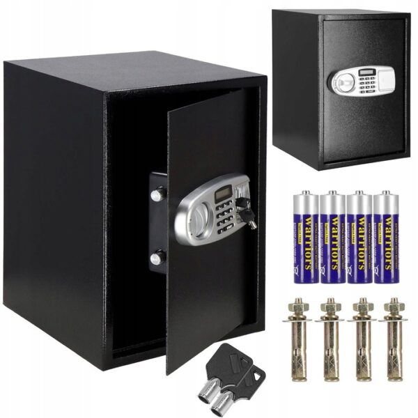Seif electronic standard cu cifru si cheie, 350x500x360 mm, Otel, Negru - Image 10