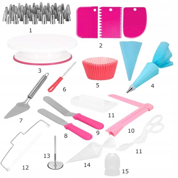 Set patiserie cu platou rotativ, 200 piese cu sabloane pentru ornarea prajiturilor - Image 13