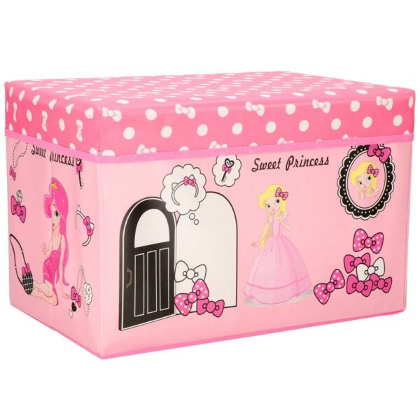 Cutie depozitare jucarii, pliabila cu capac, model printese, 48x30x29cm, roz