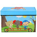 Cutie depozitare jucarii, pliabila cu capac, model animale, 48x30x29cm, albastru